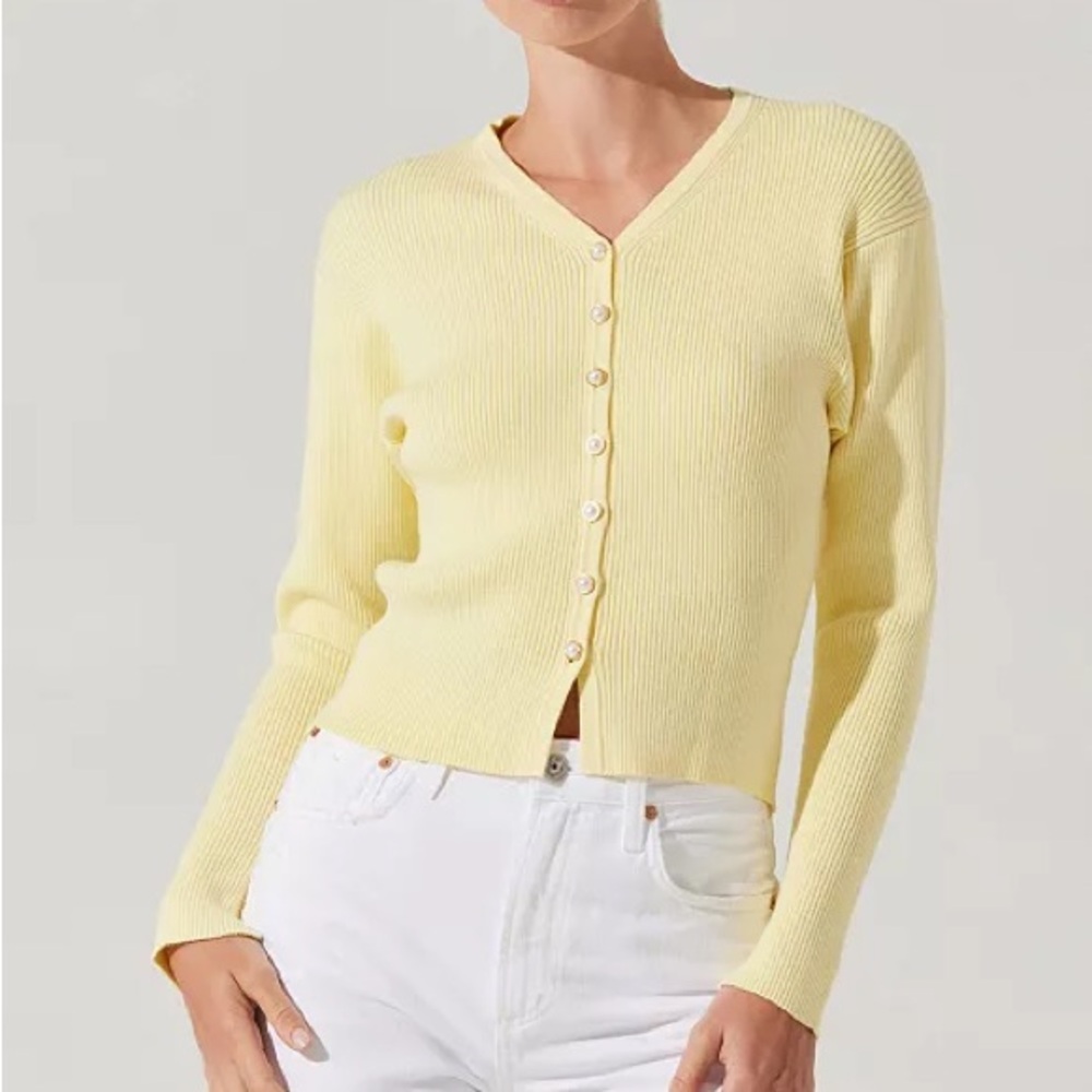 ASTR Yellow Ribbed Cardigan